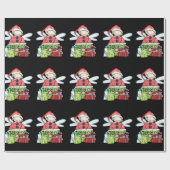 Black Christmas Angel Santa Wrapping Paper Geschenkpapier (Flach)
