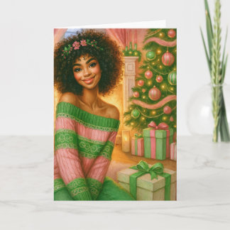 Black Christmas Card | Pink and Green Card Karte