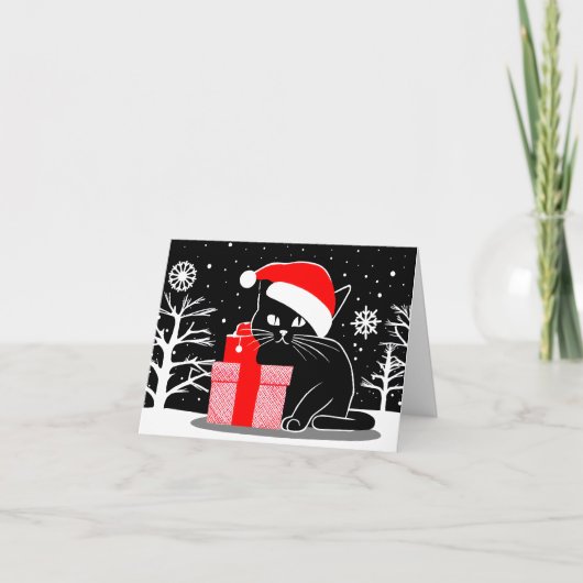 Black Christmas Cat Feiertagskarte (Vorderseite)