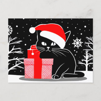 Black Christmas Cat Feiertagspostkarte