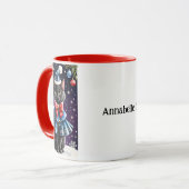 Black Christmas Cat in Blue Cape Tasse (Vorderseite Links)