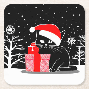 Black Christmas Cat Rechteckiger Pappuntersetzer