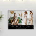 BLACK Christmas Elegante 4 Collage Foto Feiertagskarte<br><div class="desc">Mit dieser Weihnachtskarte mit einem einfachen, minimalen und sauberen Design, die das ganze Jahr über die Highlights Ihrer Familie bietet, teilen Sie sich die Weihnachtskarte. Die Vorderseite besteht aus einer modernen 4-Foto-Collage gepaart mit dem festlichen Gruß "Frohe Weihnachten" in einem eleganten Serif-Schriftart über einer klassischen und TIMELESS BLACK-Farbe, mit Raum...</div>