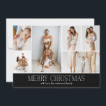 BLACK Christmas Elegante 6 Collage Foto Feiertagskarte<br><div class="desc">Mit dieser Weihnachtskarte mit einem einfachen, minimalen und sauberen Design, die das ganze Jahr über die Highlights Ihrer Familie bietet, teilen Sie sich die Weihnachtskarte. Die Vorderseite besteht aus einer modernen Collage aus 6 Fotos, gepaart mit dem festlichen Gruß "Frohe Weihnachten" in einem eleganten Serif-Schriftart über eine schicke schwarze Farbe,...</div>