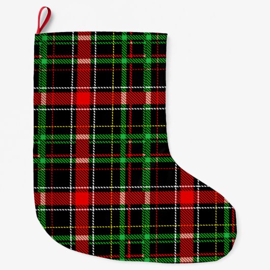 Black Christmas Flannel Plaid Tartan Design Großer Weihnachtsstrumpf (Vorderseite)