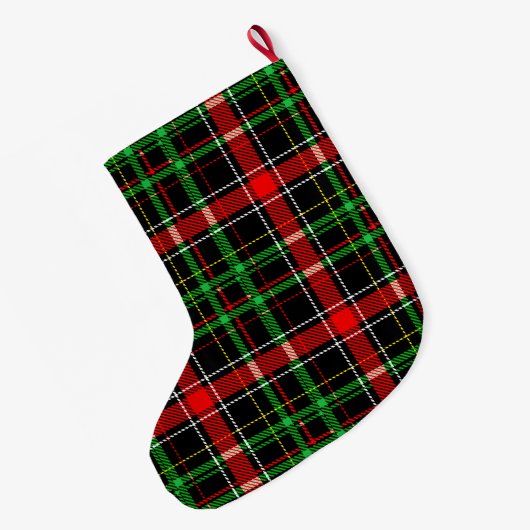 Black Christmas Flannel Plaid Tartan Design Großer Weihnachtsstrumpf (Rückseite (Hängend))