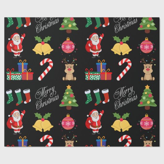 Black Christmas Icons Wrapper Paper Geschenkpapier (Saum)