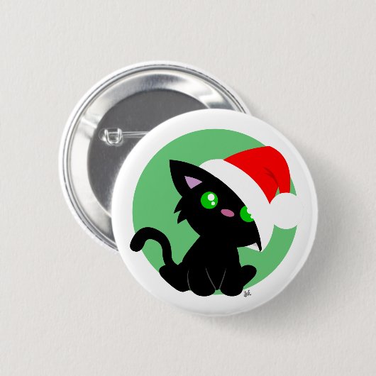Black Christmas Kitty Button (Vorne & Hinten)