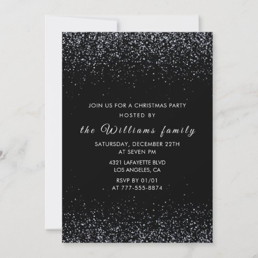 Black Christmas Party Silver Glitzer Einladung (Vorderseite)