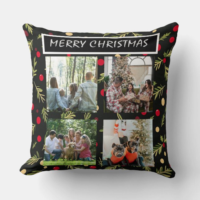 Black Christmas Patterns  4 Photo Collage Kissen (Vorderseite)