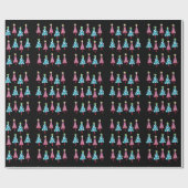 Black Christmas Pink Blue Wrapping Paper Geschenkpapier (Flach)