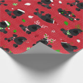Black Christmas Poodles Red Wrapping Paper Geschenkpapier (Ecke)