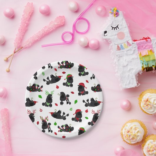 Black Christmas Poodles White Pappteller (Party)