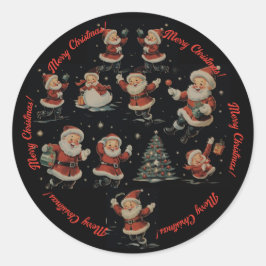 Black Christmas Santa Snowman vintage pattern  Runder Aufkleber