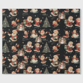 Black Christmas Santa Tree Snowman Geschenkpapier (Flach)