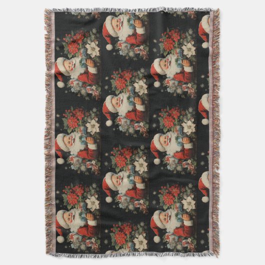 Black Christmas St. Nicholas Santa Poinsettia Decke (Vorderseite Vertikal)