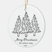 Black Christmas Trees Doodles 1 Photo Merry Joyful Keramik Ornament (Links)