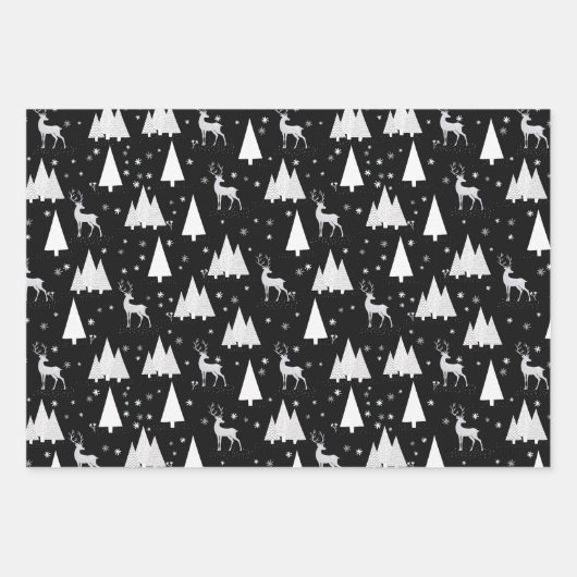 Black Christmas Wrapping Paper Flat Sheet Set 3 Geschenkpapier Set (Vorderseite)
