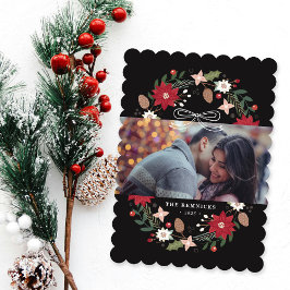 Black Christmas Wreath Floral Holiday Photo Card Einladung
