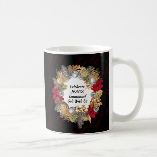 Black Christmas Wreath JESUS Monogram Kaffeetasse (Rechts)