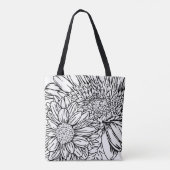 Black Chrysanthemums Line Drawing with Name Tasche (Rückseite)