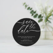 Black Circle Wedding Rett Date Foto Calligraphy Save The Date (Stehend Vorderseite)