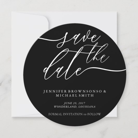 Black Circle Wedding Rett Date Foto Calligraphy Save The Date (Vorderseite)
