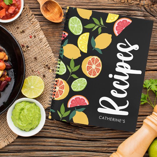 Black Citrus Lemon Orange Muster Namensschilder hi Notizblock