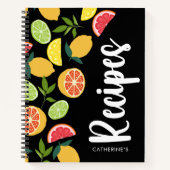 Black Citrus Lemon Orange Muster Namensschilder hi Notizblock (Vorderseite)