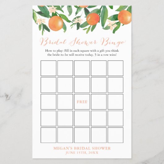 Black Citrus Orange Brautparty Bingo Game Flyer (Vorne)