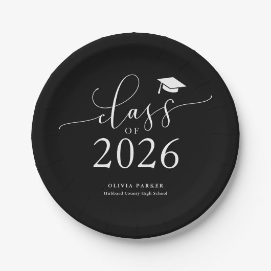 Black Class of 2025 Graduation Party Pappteller (Vorderseite)