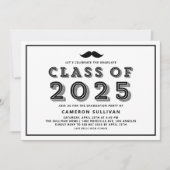 Black Class of 2025 Mustache Retro Abschluss Einladung (Vorderseite)