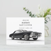 Black Classic Car Baby Dusche Einladung (Stehend Vorderseite)
