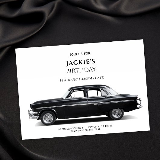 Black Classic Car Geburtstag Einladung