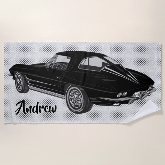 Black Classic Corvette Design Strandtuch (Vorderseite)
