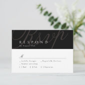 Black Classic Elegant Calligraphy Wedding RSVP (Stehend Vorderseite)