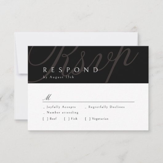 Black Classic Elegant Calligraphy Wedding RSVP Karte (Vorderseite)