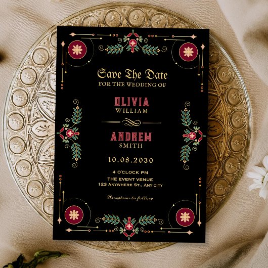 Black classic floral wedding einladung