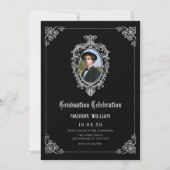 Black Classic Gothic Abschluss Foto Einladung (Vorderseite)