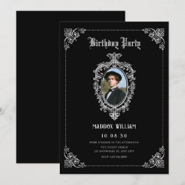 Black Classic Gothic Foto Geburtstag Einladung