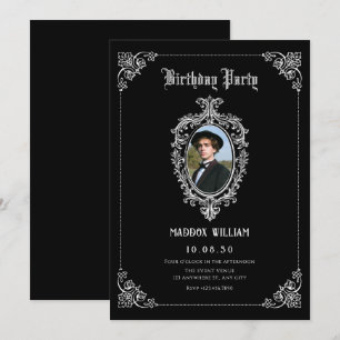 Black Classic Gothic Foto Geburtstag Einladung