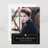 Black Classic Graduation Cap Foto Abschluss Ankündigungspostkarte (Vorne/Hinten)