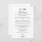 Black & Classic Monogram Wedding Reception Begleitkarte (Vorne/Hinten)