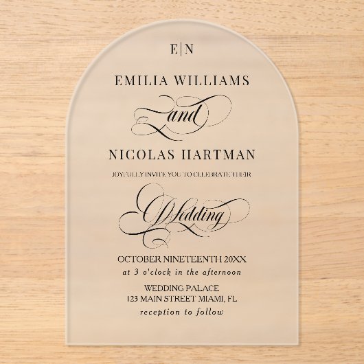 Black Classic Simple Calligraphy Wedding Acryleinladungen (Vorderseite)