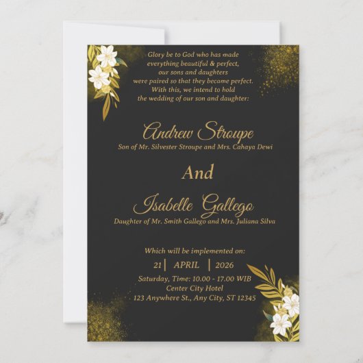 Black Classic Simple Modern Elegantes Hochzeitssem Einladung (Rückseite)