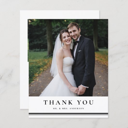 Black Classic Typografy Wedding Danke Card (Vorne/Hinten)