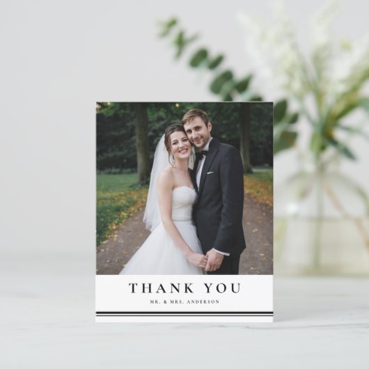 Black Classic Typografy Wedding Danke Card (Stehend Vorderseite)