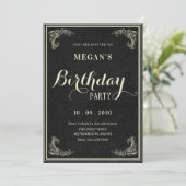 Black classic vintage elegant birthday einladung (Stehend Vorderseite)