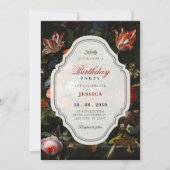 Black classic vintage floral bouquet birthday einladung (Vorderseite)