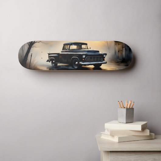 Black Classic Vintage Pickup Truck 1957 Skateboard (Wandkunst (Horz))